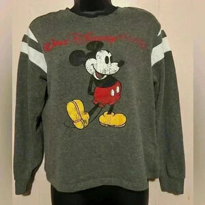 Junior Sz JP Baggy Vintage Crew Neck Disney Mickey Mouse sweatshirt Heather Gray